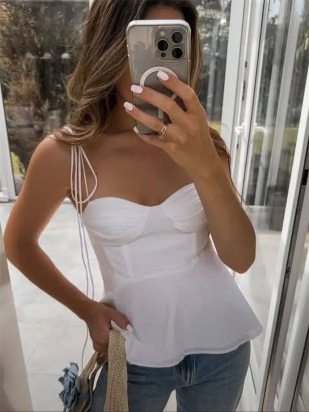 Zara White Spaghetti Strap Peplum Camisole